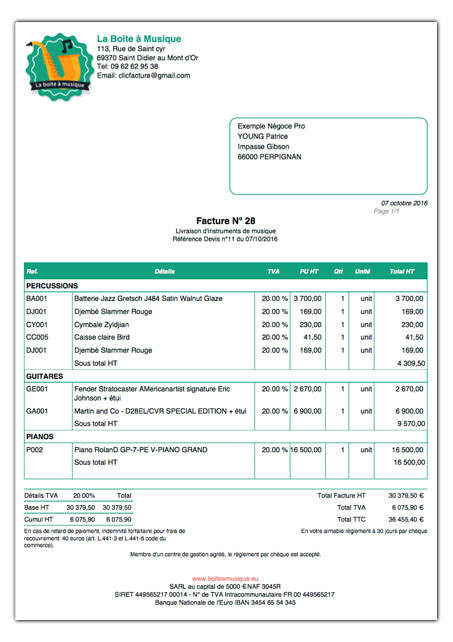 modele facture prestation musicale